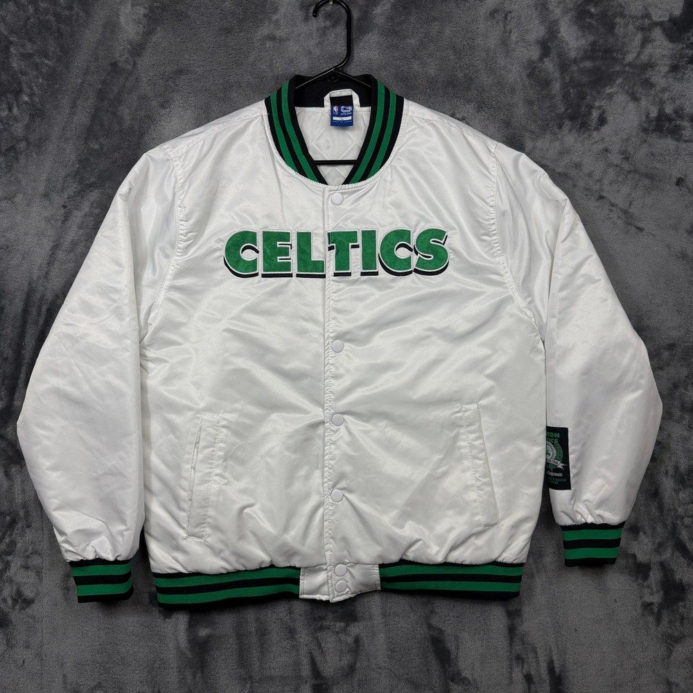 Ultra Game NBA Boston Celtics Jacket Mens Large White Excellent Varsity Bomber